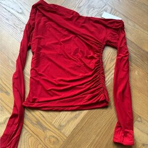 Naked Wardrobe Red Off-Shoulder Long Sleeve Top